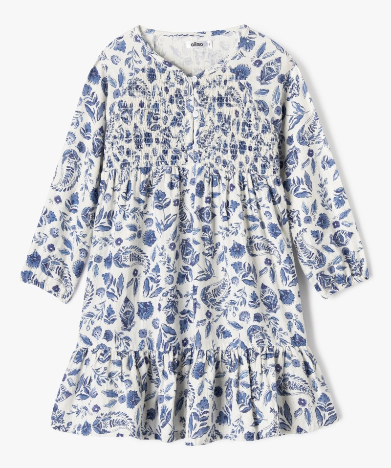 Robe à manches longues fleurie et pailletée fille